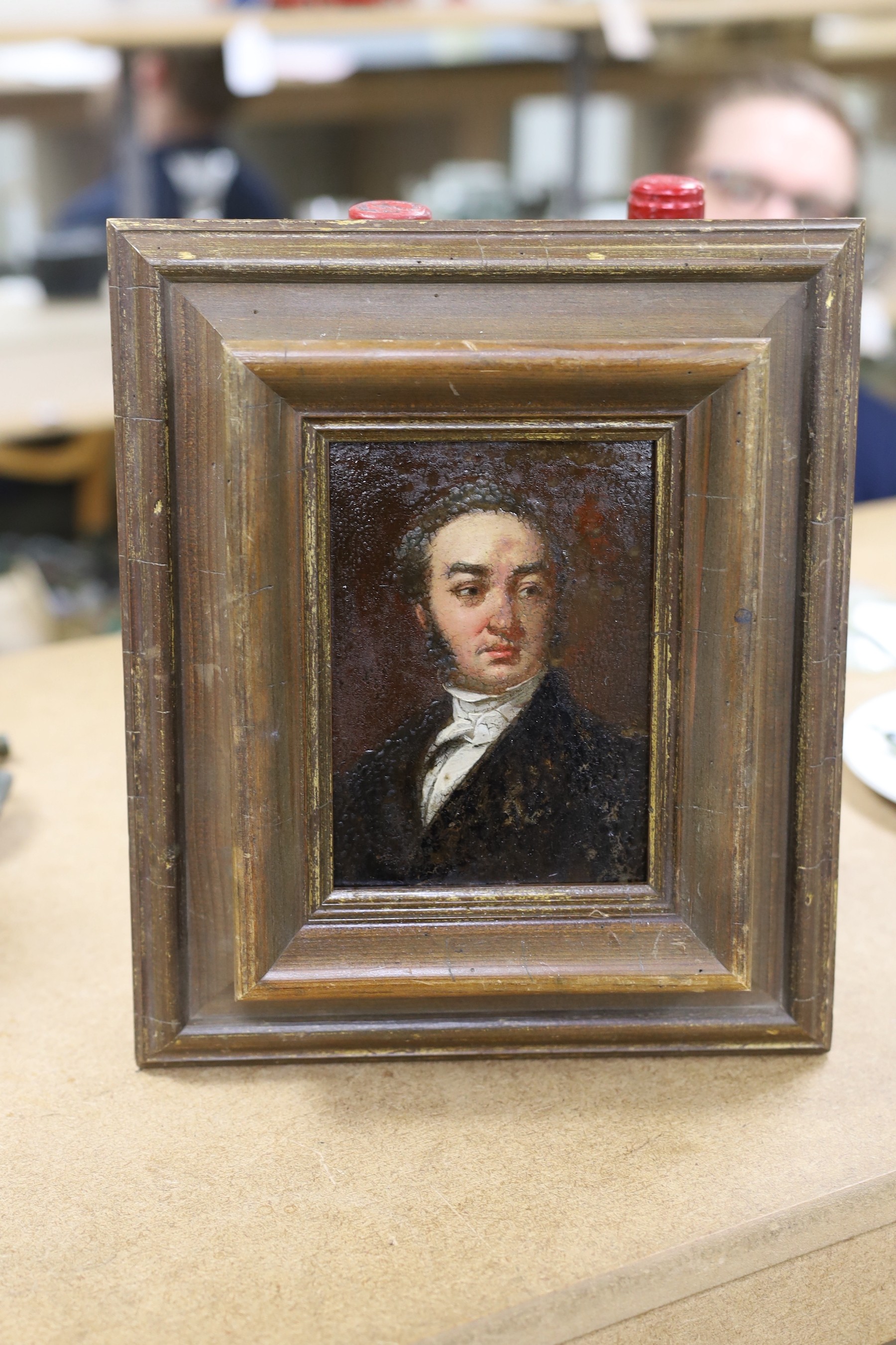 19th century German School, oil on millboard, Portrait of a gentleman, 16 x 11cm